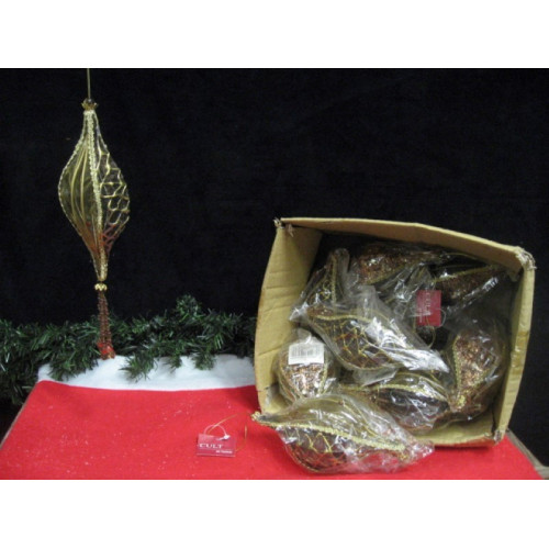 Kerstbal bruin/goud organza stof met kraal en slinger, 8 stuks