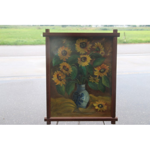 Groot Schilderij Zonnebloemen gesigneerd 75x100