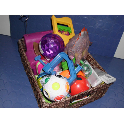 Diverse Kinderspeelgoed in rieten mand ca 16 stuks