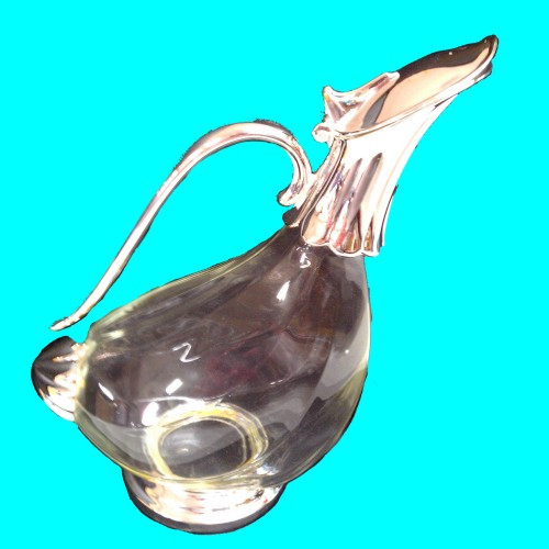 Wijnkaraf, model eend, kristal met zilver plate