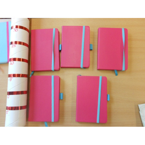 5 notitieboekjes A6 met elastiek en penhouder roze
