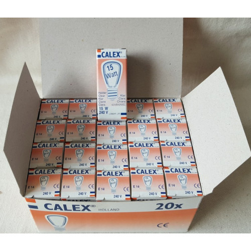 Parfumlamp, CALEX, E14-15 watt, helder, doos met 20 stuks