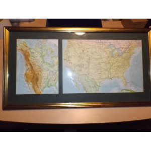 Tweeluik met landkaarten USA 1961 in lijst