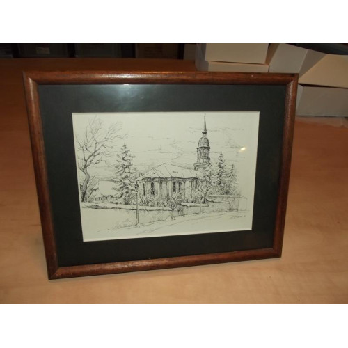 Afbeelding kloosterkerk in houten lijst