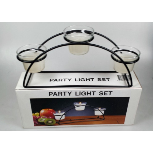 Party Light set, trapkandelaar met 3 glazen houders gevuld met geurkaarsen, per 2 sets