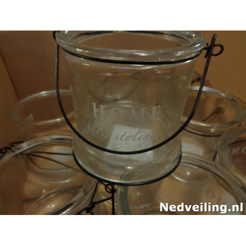6x Grote home Styling potten glas met hengsel