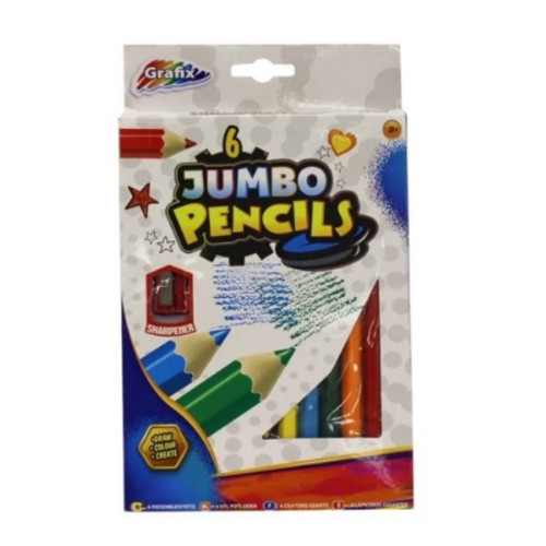 Jumbo Kleurpotloden - 6 kleuren - XXL kleurpotloden - inc slijper 3 st vk 39