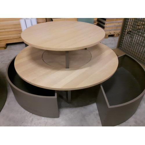 Esprit Displaytafel, hout fineer, metalen onderstel, compleet met 3 metalen verrijdbare opbergbakken