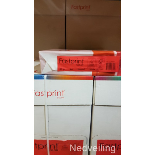 Fastprint A4 printpapier 80 grams kleur fel rood aantal 5 pakken 500 vel.