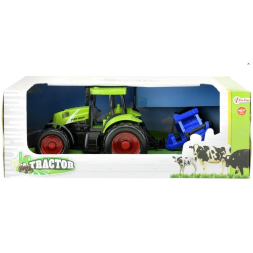 Tractor met blauwe aanhanger - met Frictie  1 stuks 