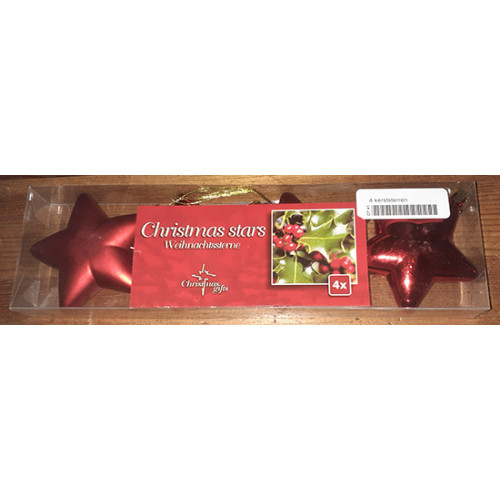 3 blisters kerst sterren rood 70 mm 4 ex. per doos