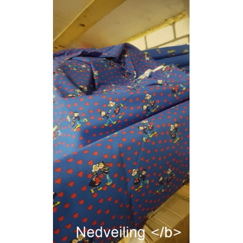 Dutch blue stof 100% katoen leuke print met hardjes kleur blauw 15,9 m x 148 cm aantal 1 rol.