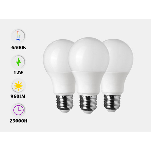 50 x E27 - 12W LED lamp peervormig, - 6500 Koud wit