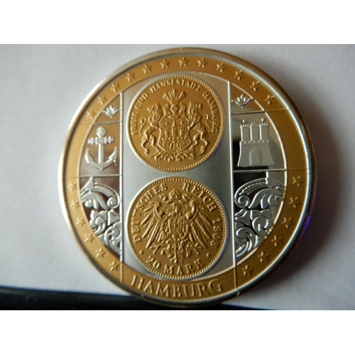 Verzilverde, deels vergulde penning - Duitsland - kostbare schatten - 20 Goudmark HH