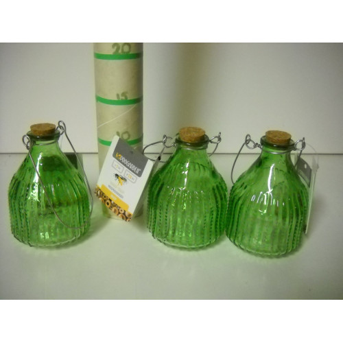 Wespenvangers van glas, 3 stuks groen doorsnede 13 cm