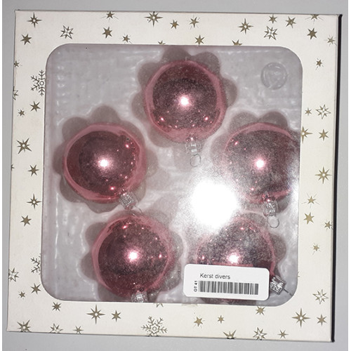 2ds kerstballen 5 ex. van 60 mm roze/rogé