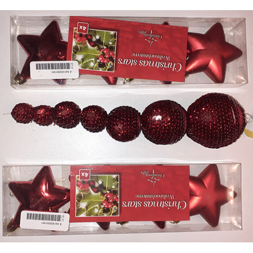 Mix 2x 4 kerstballen ster model rood 8cm hoog / kersthanger