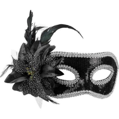Venetiaans masker met zwarte bloem  15 st