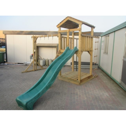 Kinderpaleis speeltoestel speeltoren met schommel vrijstaand Afmeting:395cm breed  270 cm
