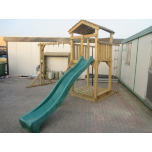 Kinderpaleis speeltoestel speeltoren met schommel vrijstaand Afmeting:395cm breed  270 cm