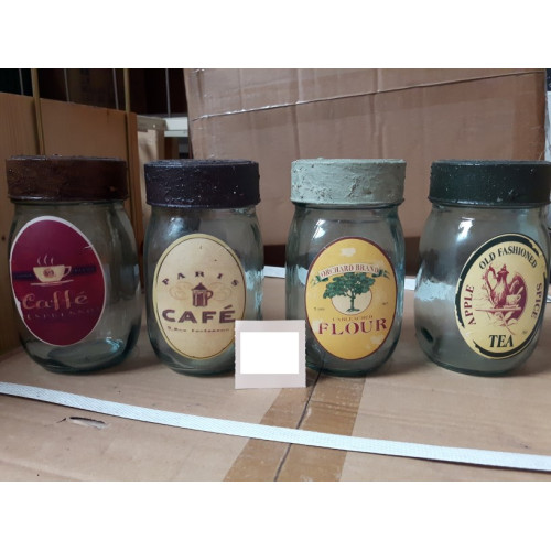 Glazen potten met decoratieve vintage opdruk 12 stuks