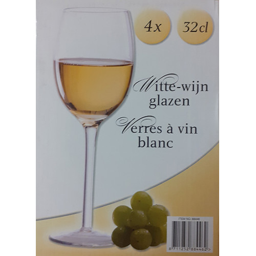 doos met 4 witte wijn glazen 32cl