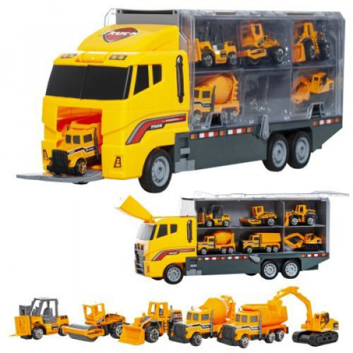 Vrachtwagen speelgoed met 6 mini vrachtwagens