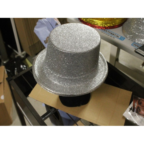 Hoge hoed glitter  zilver 2x