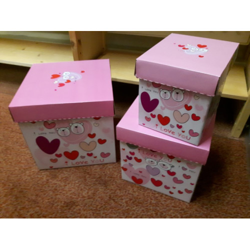 Opbergboxen I Love You, klein, 3 x doos a 60 stuks, 16,8 x 15 x 17 cm